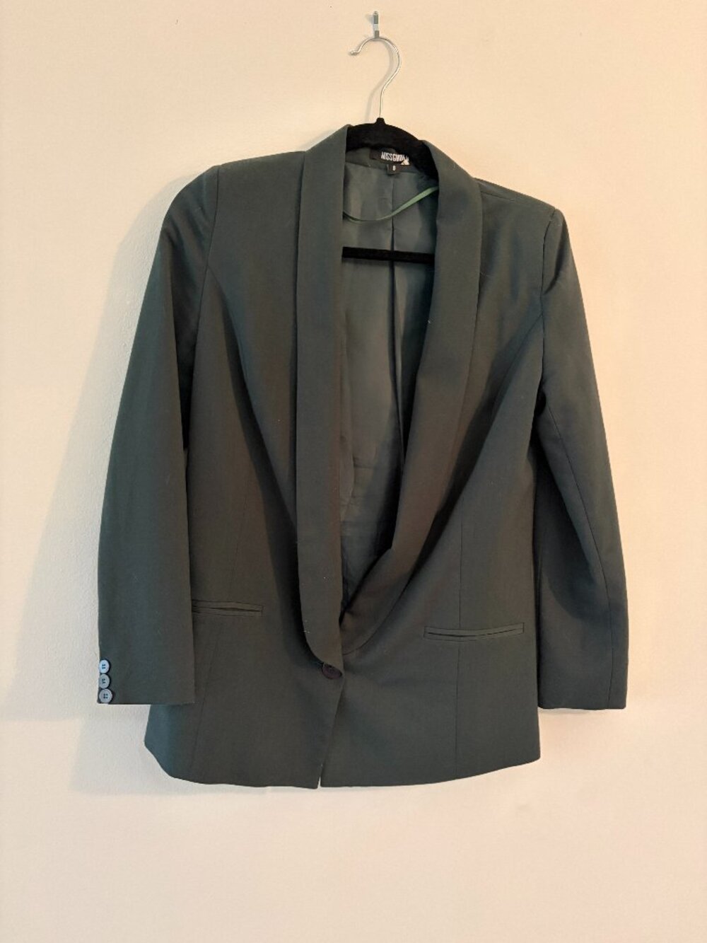 Missguided Forest Green Shawl Collar Blazer UK 8 / US 4 Longline One Button